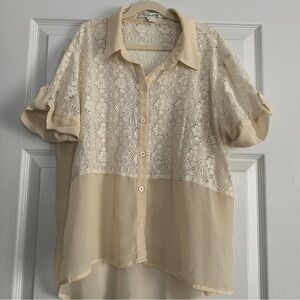 Forever 21 Lace Button Down Shirt Short Sleeve Size S